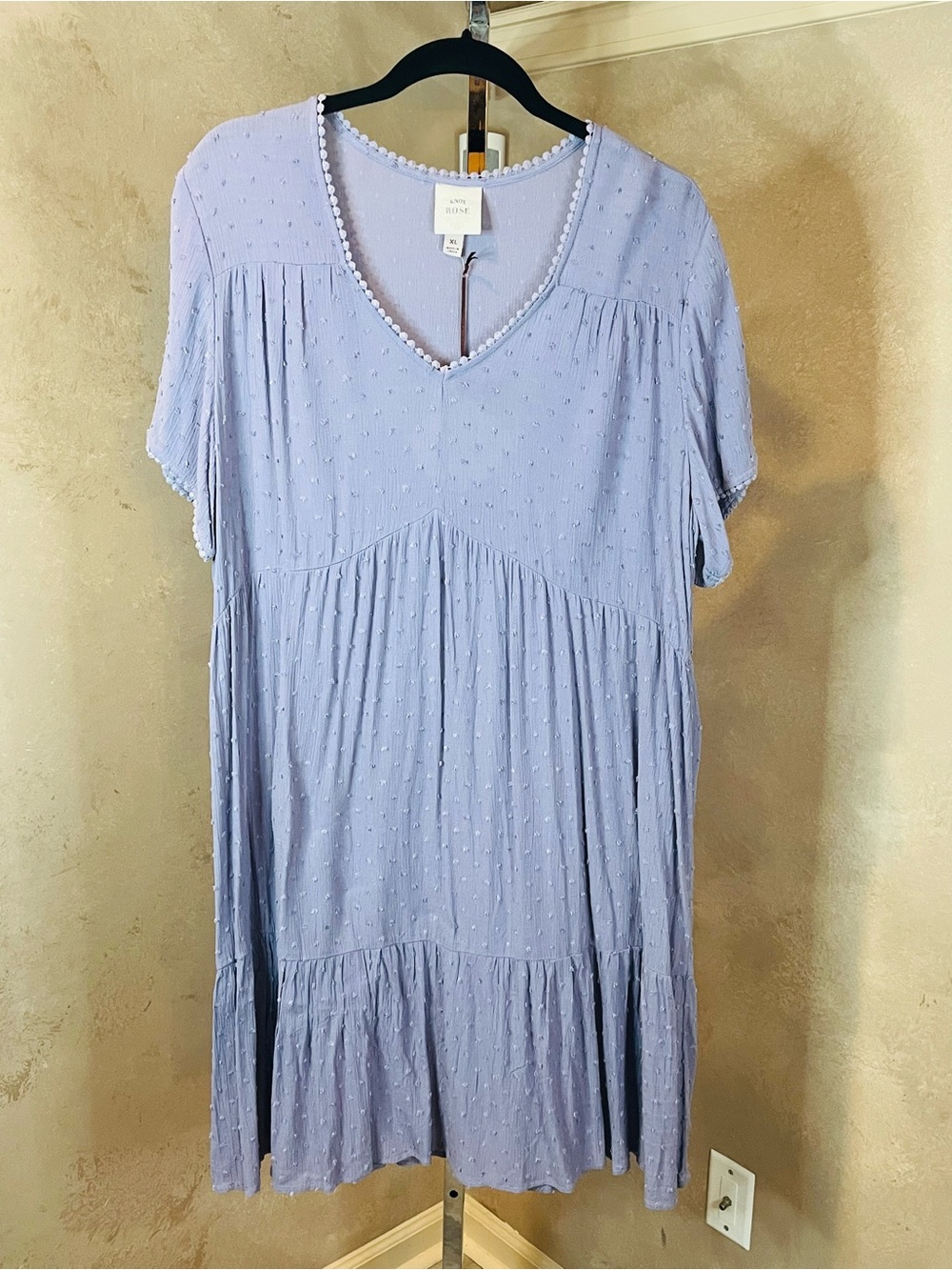 NWT Knox Rose Lilac Swiss Dot V-Neck Mini Dress XL